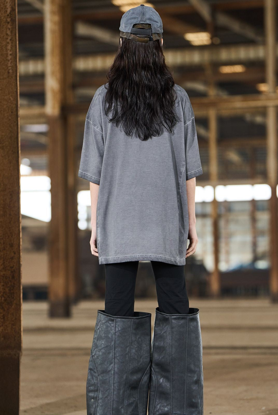 BLINDNOPLAN Distressed Embroidered Cotton Tee in Gray - On Model