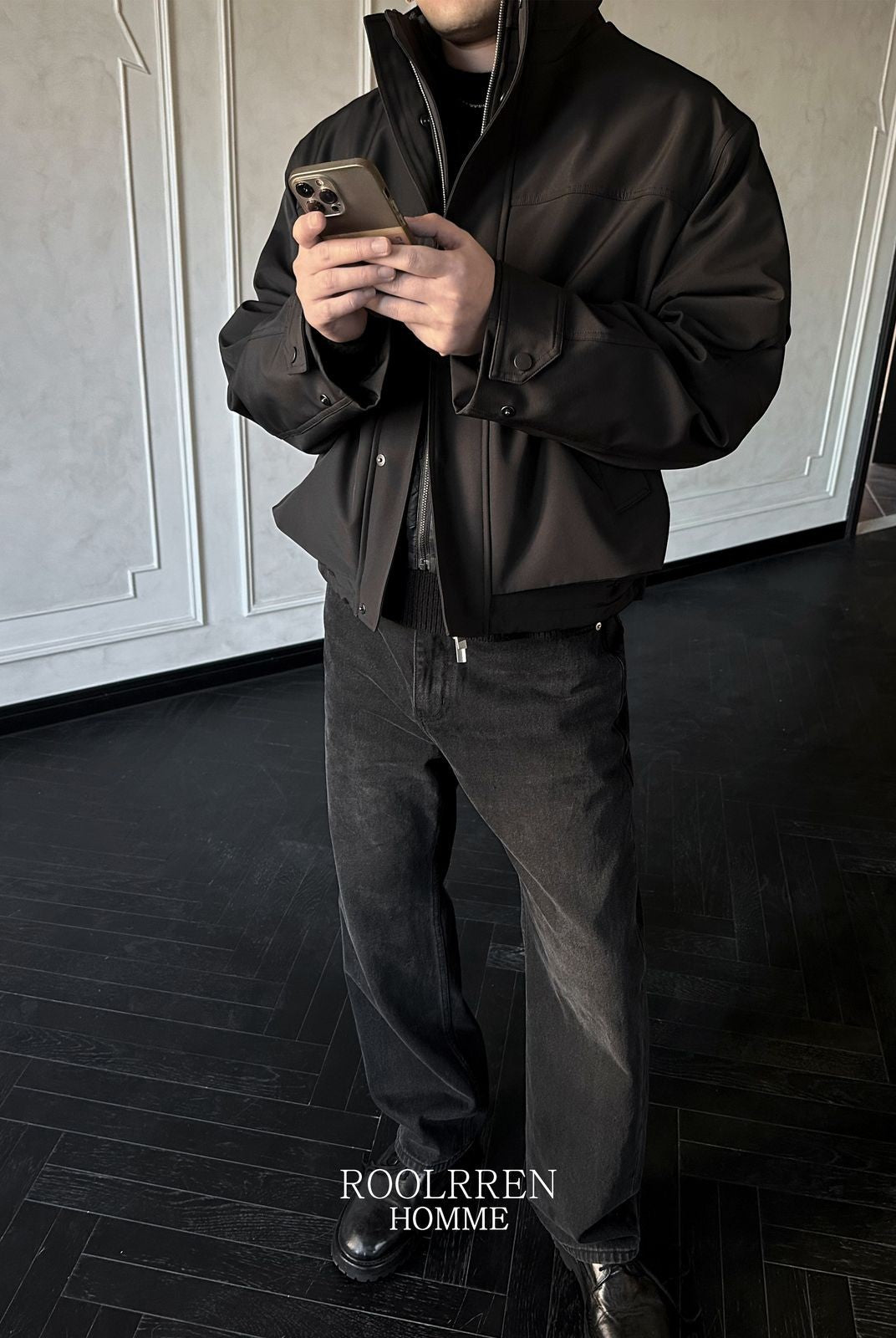 Roolrren Homme 3 Proof Tech Shell Down Vest in Black - On Model