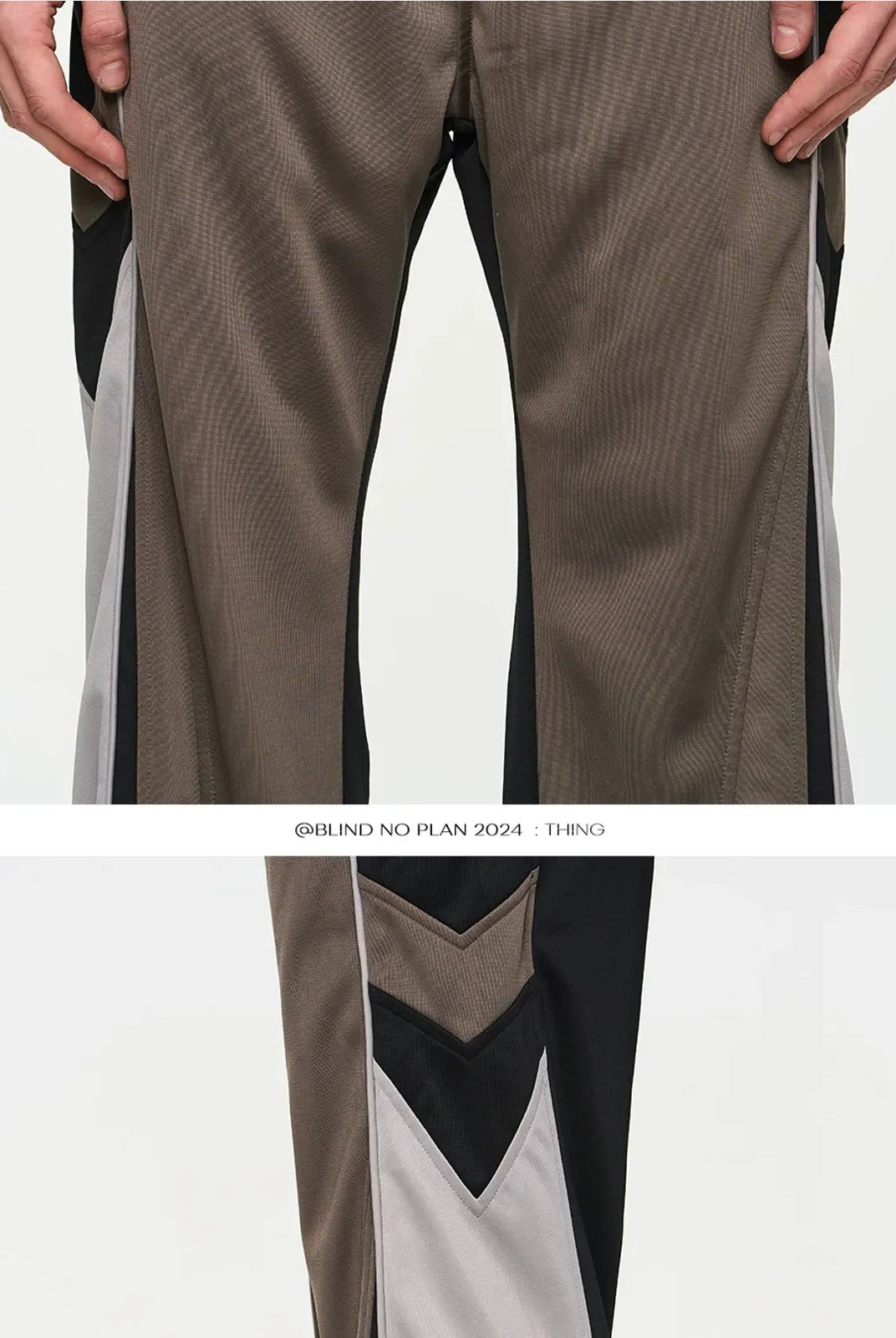 BLINDNOPLAN Retro Color Block Track Pants in Brown - On Model