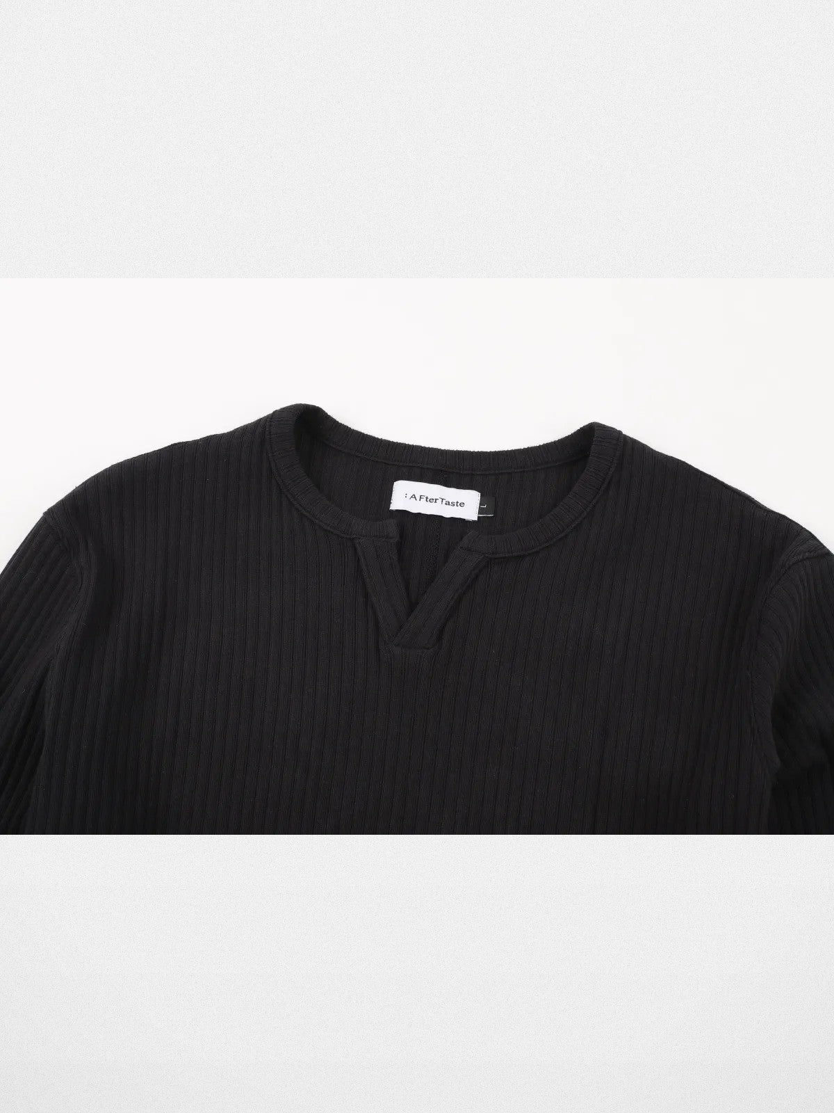 AFterTaste Ribbed Split Neck Long Sleeve in Black