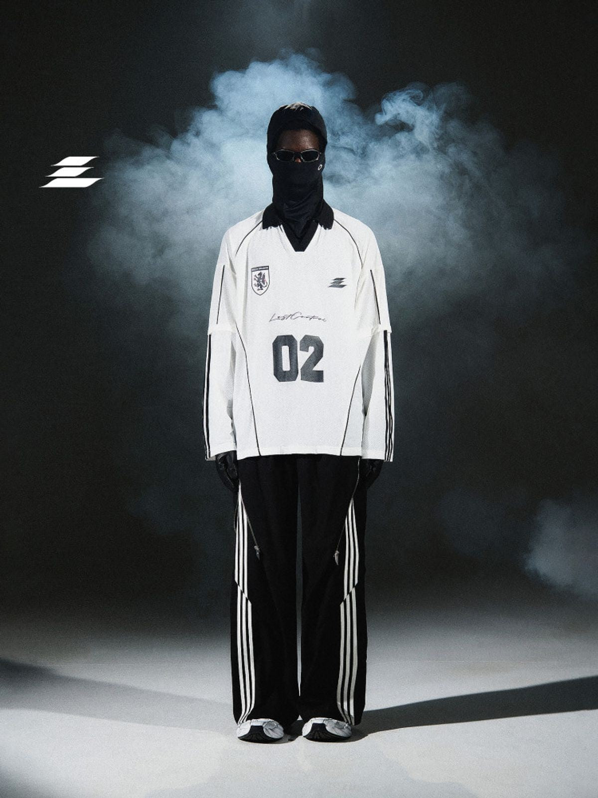 LOSTCTRL Zip Panel Wide Leg Trousers in Black - On Model