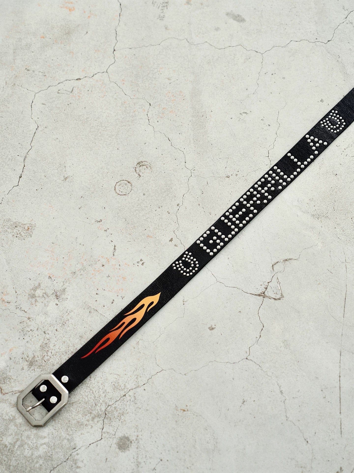 SWFI Flame Carved Studded Leather Belt in Black