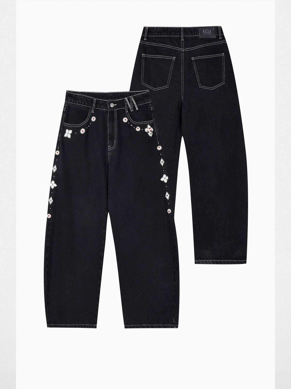 MEDM Beaded Patchwork Loose Jeans in Black