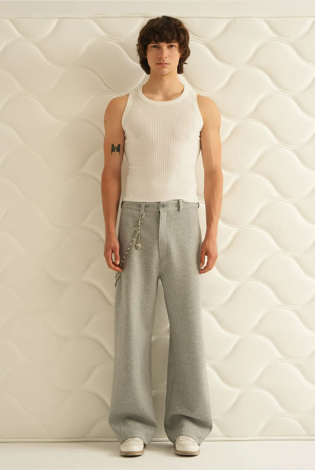 Retro 21 Ribbed Knit Tank Top in White - On Model
