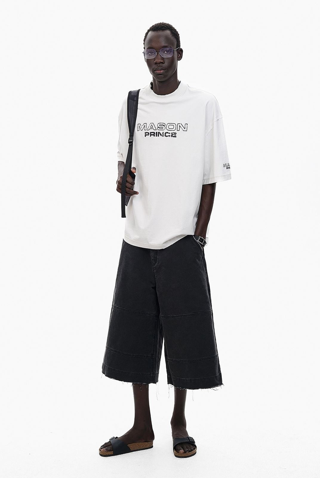 MasonPrince Embroidered Double Collar Tee in White - On Model