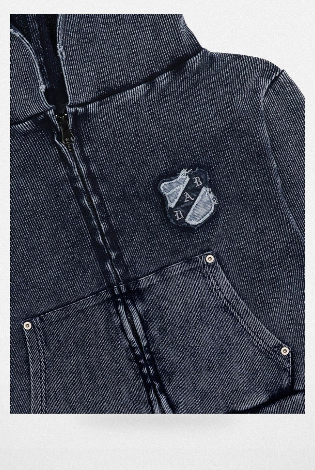 BADSEED Rust Wash Hooded Denim Jacket in Denim - Detail