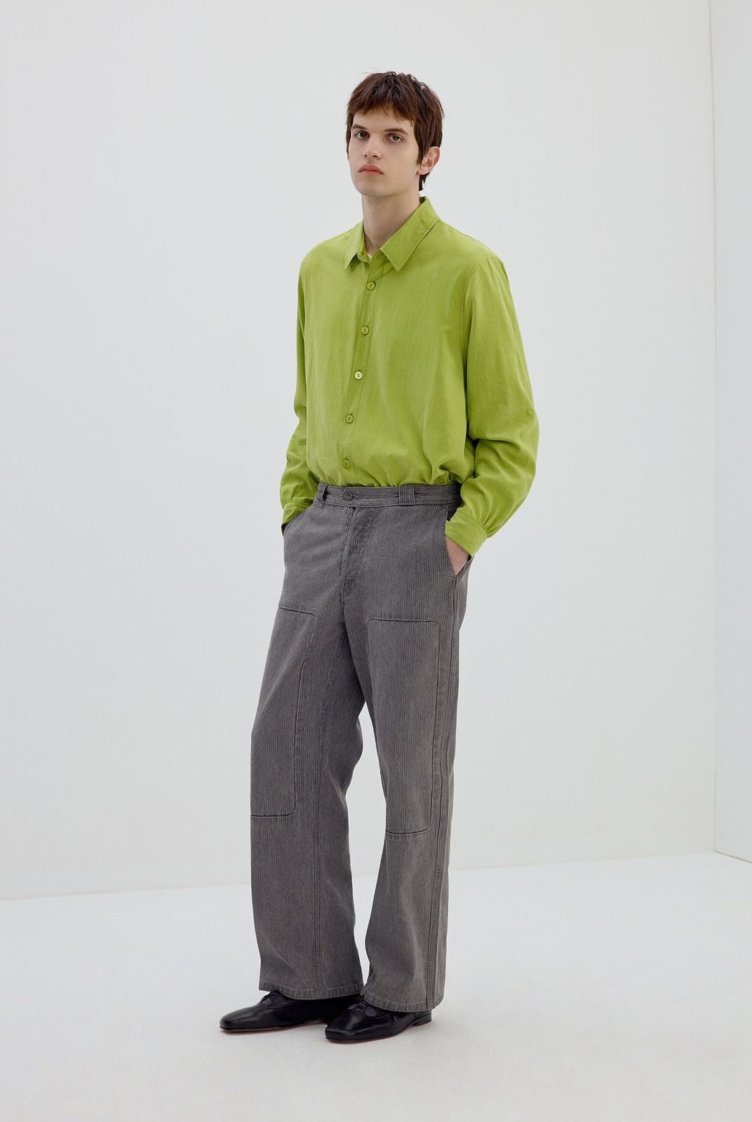 Simple Project Washed Lyocell Shirt in Green - On Male Model