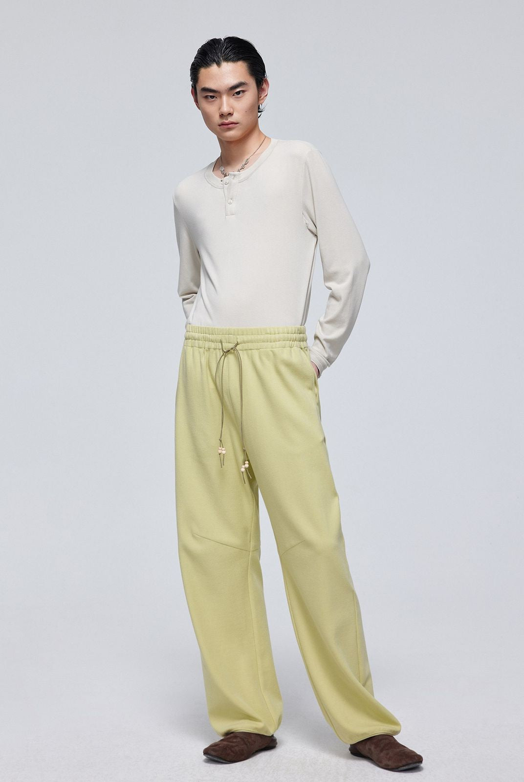 Simple Project Wooden Bead Detail Sweatpants in Mint - On Model