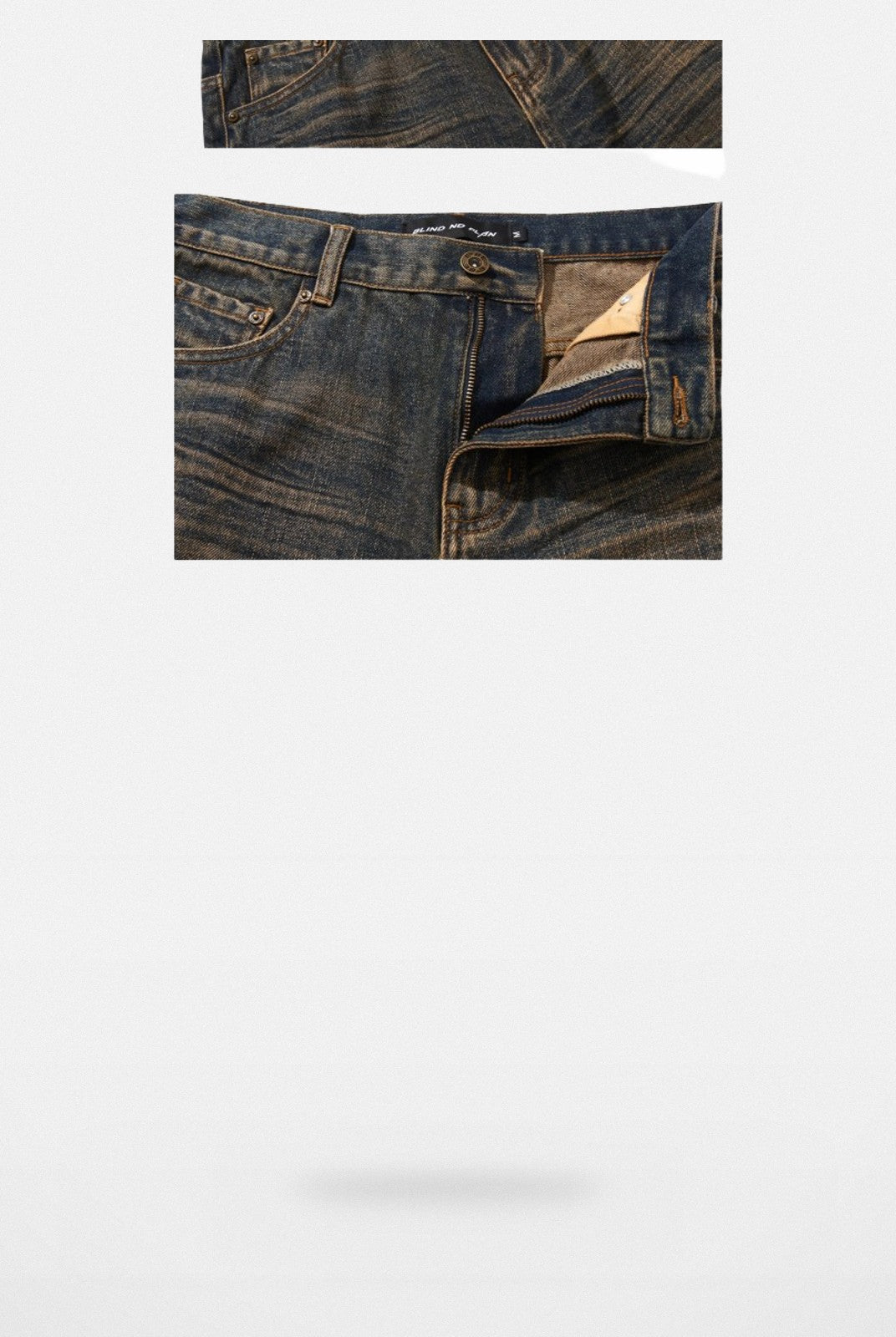 BLINDNOPLAN Mud Dyed Distressed Straight Leg Jeans in Blue - Detail