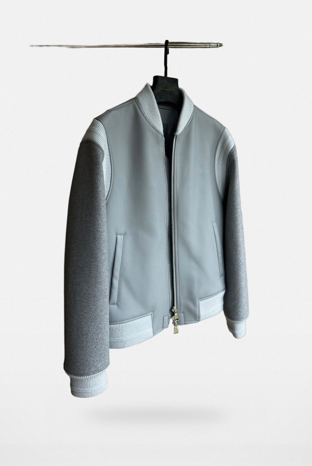 Roolrren homme Cowhide Lambswool Varsity Jacket in Gray