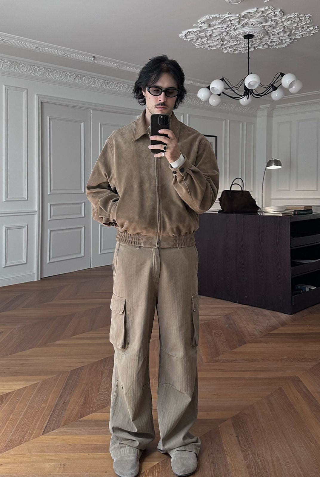 Roolrren Homme Wool Lined Ethiopian Sheepskin Jacket in Beige - On Model