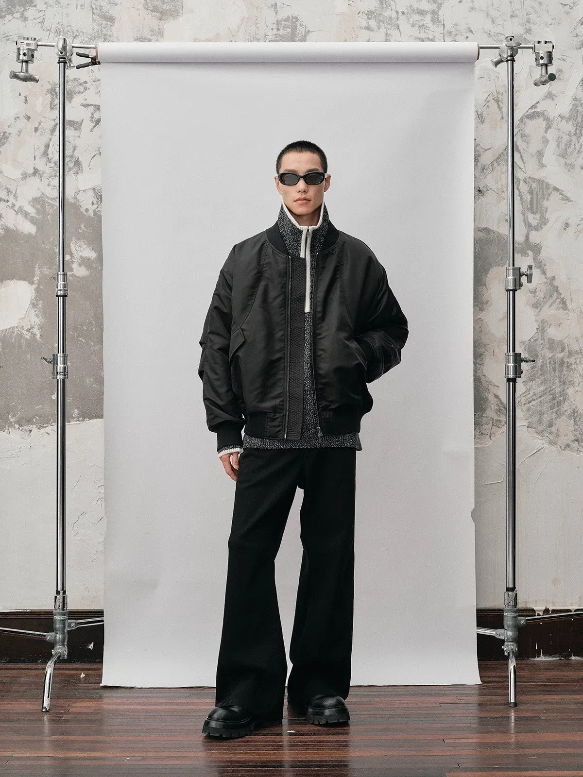 NANS Curved Panel Thinsulate Bomber in Black