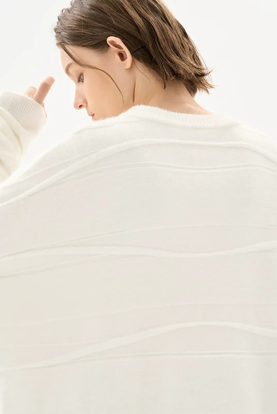 LOSTCTRL Wavy Stripe Textured Sweater in White - On Model