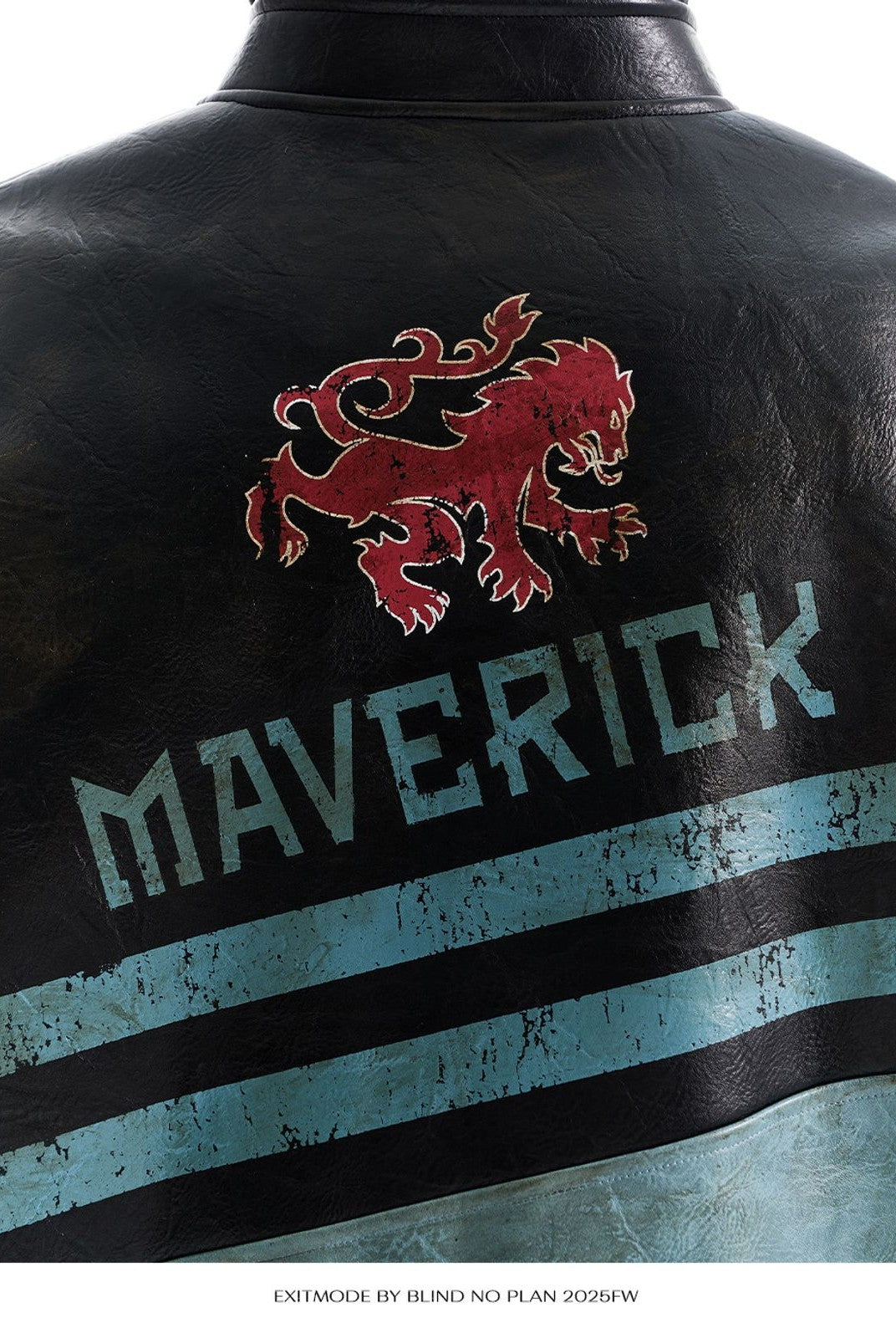 BLINDNOPLAN Distressed Faux Leather Biker Jacket in Black - Detail