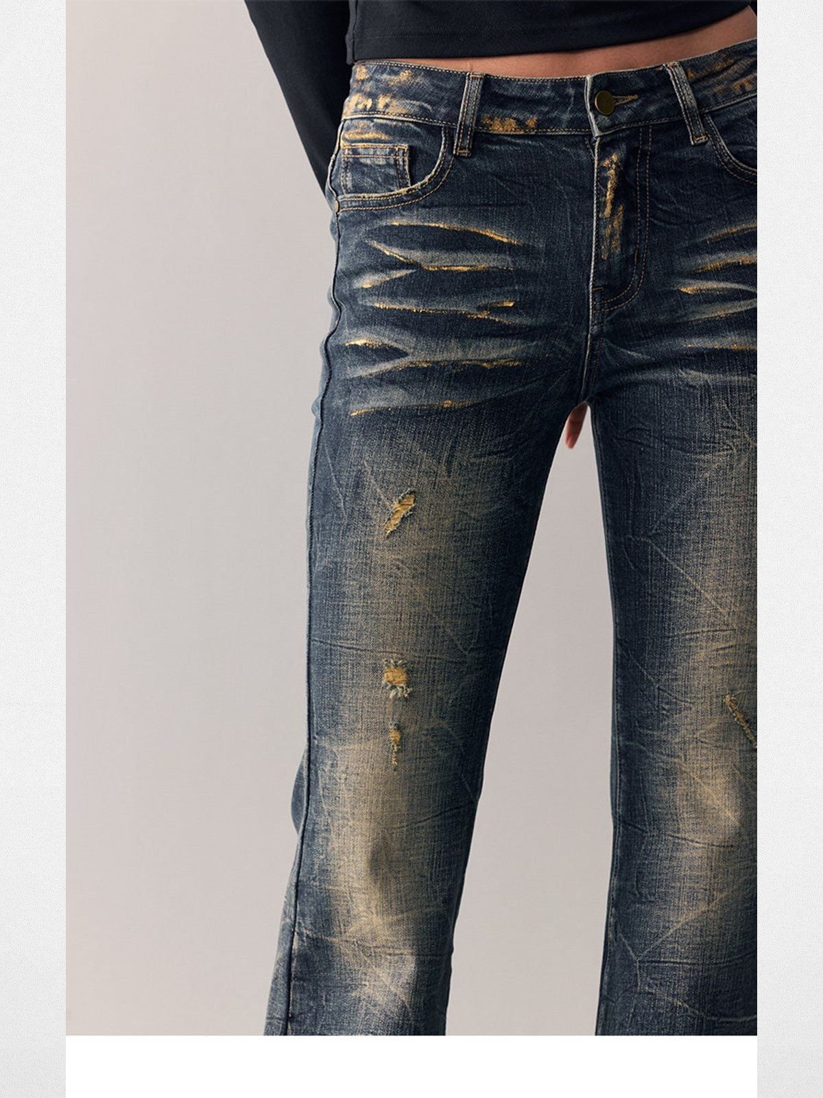 BeerBro Leopard Pocket Flared Jeans in Blue - On Model