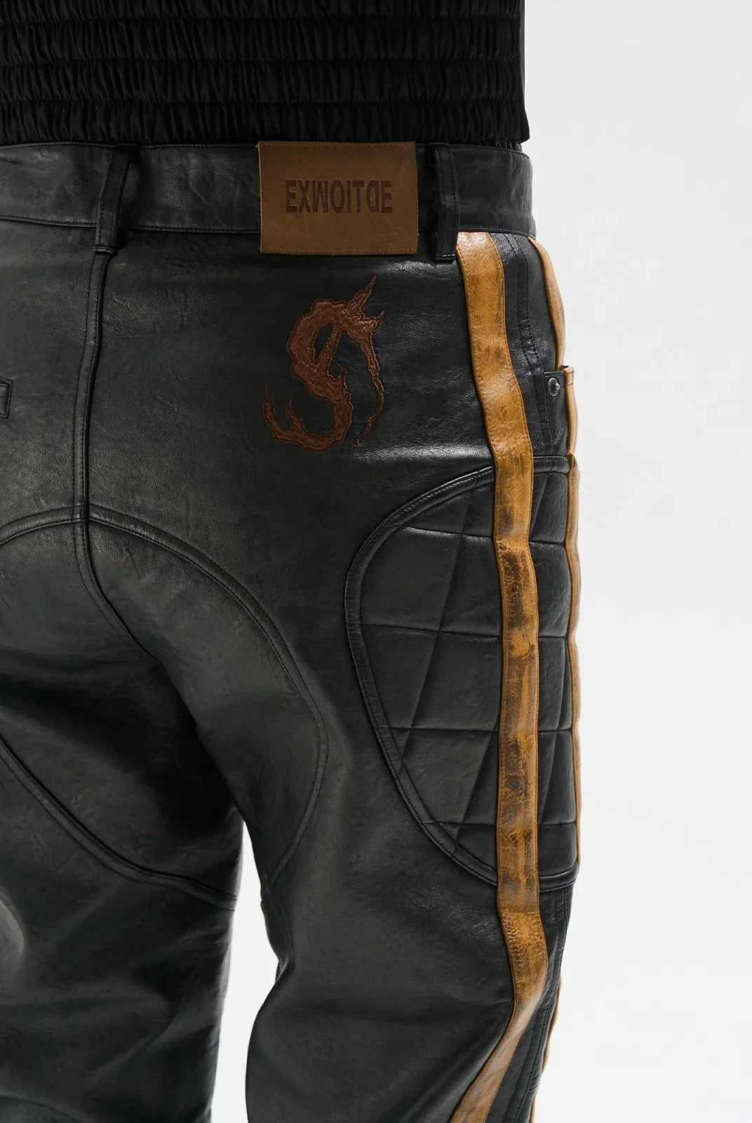 BLINDNOPLAN Contrast Panel Distressed Biker Pants in Black - On Model