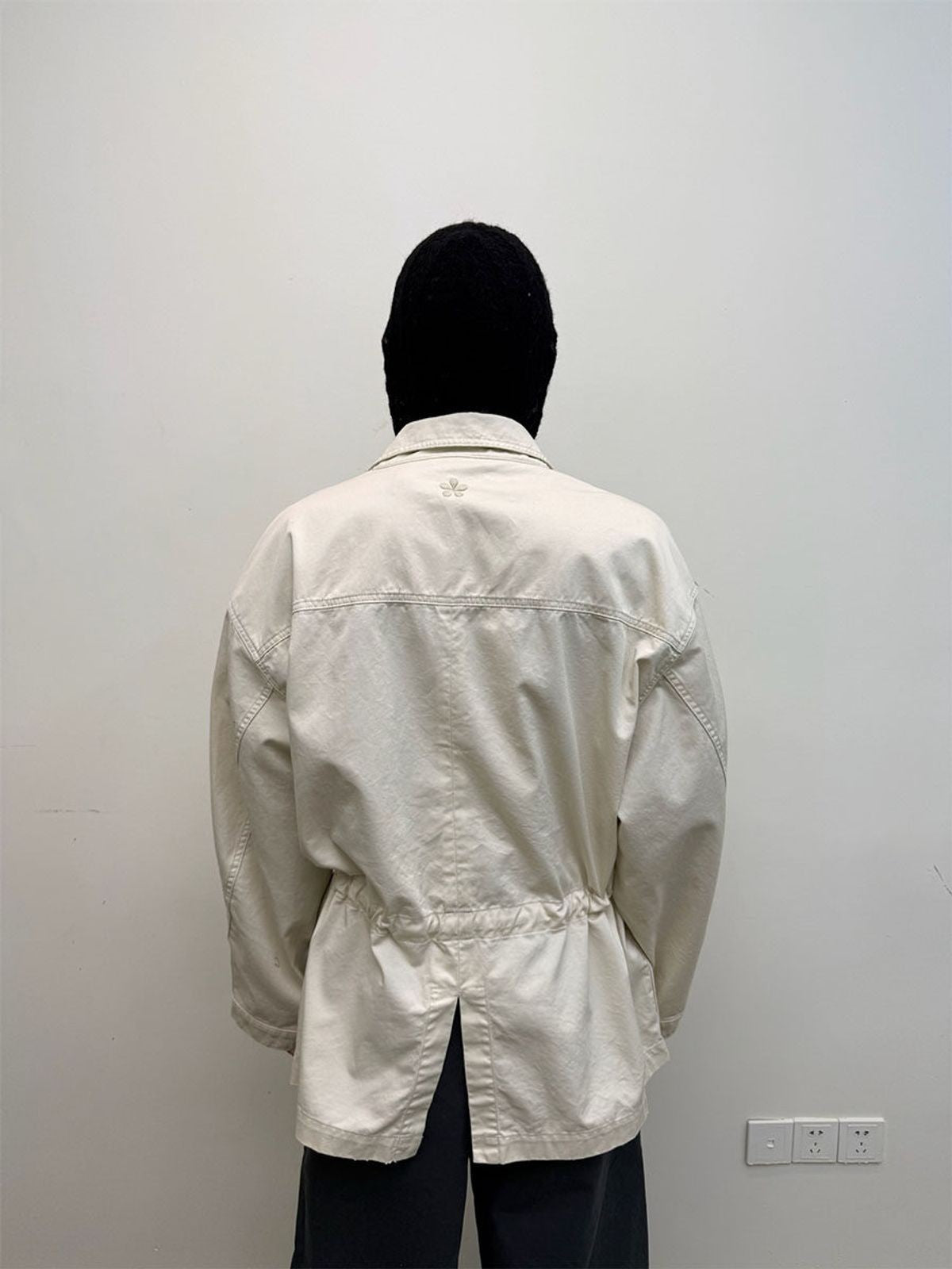 NeverSeez Washed Cotton Workwear Jacket in White - On Model