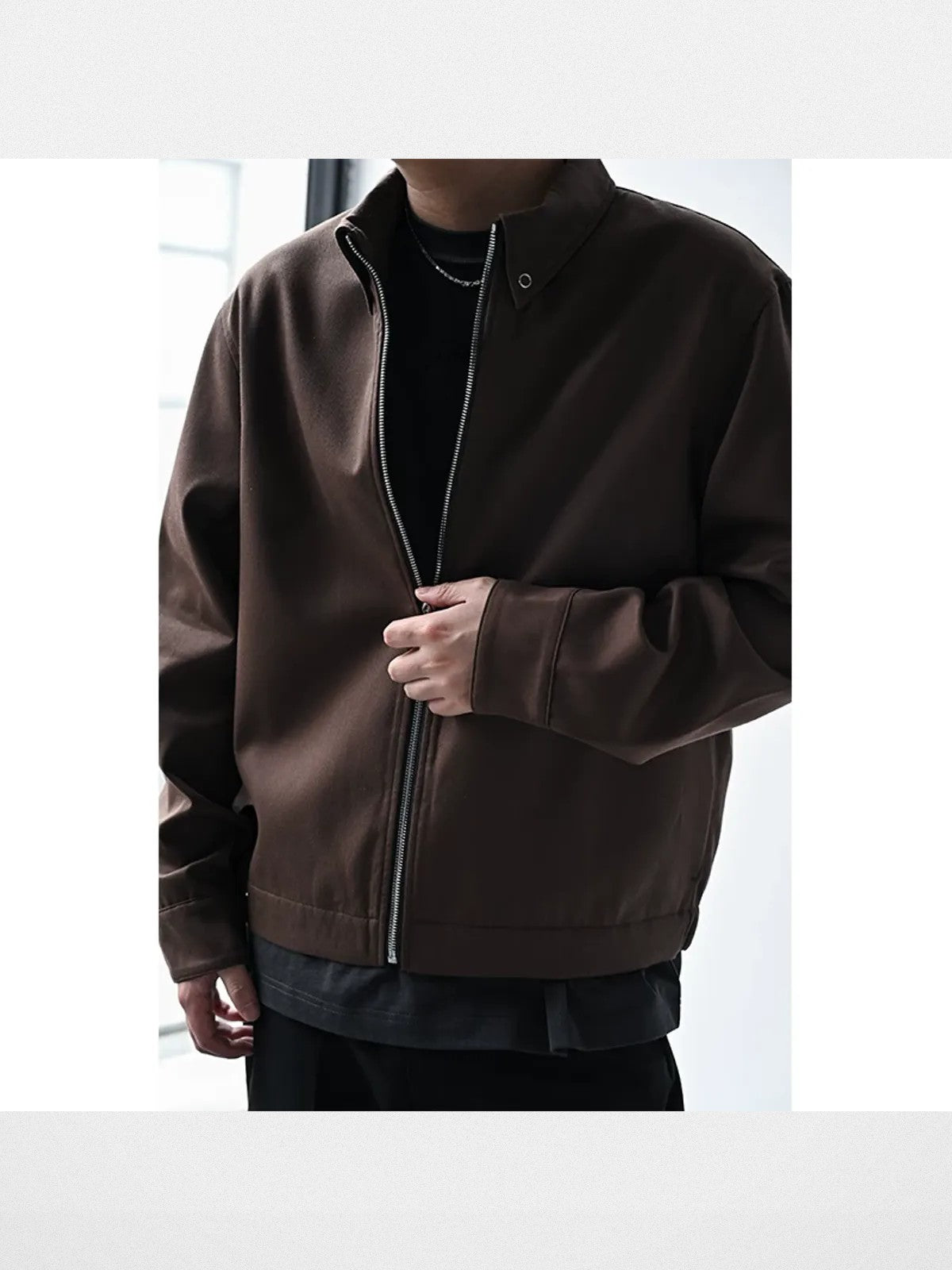 Roolrren Homme Heavyweight Cotton Raccagni Zip Jacket in Brown - On Model
