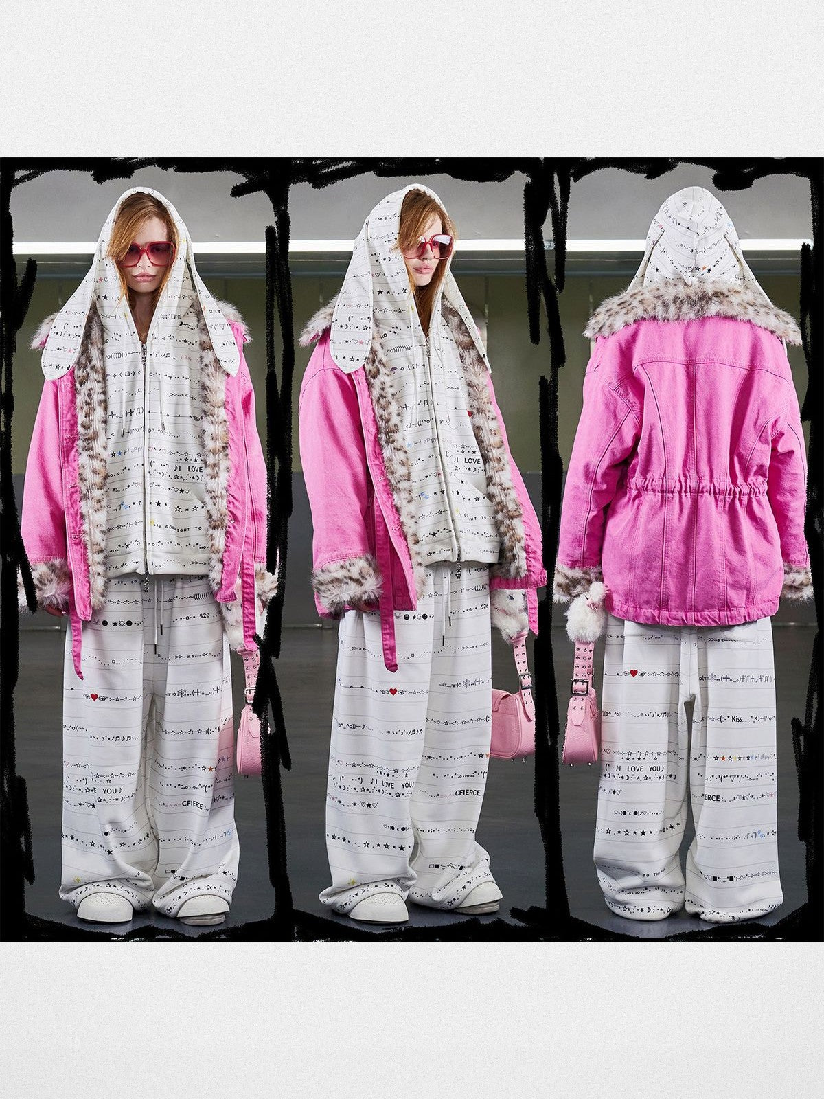 CFIERCE Leopard Lined Pink Denim Jacket in Hot Pink - On Female Model