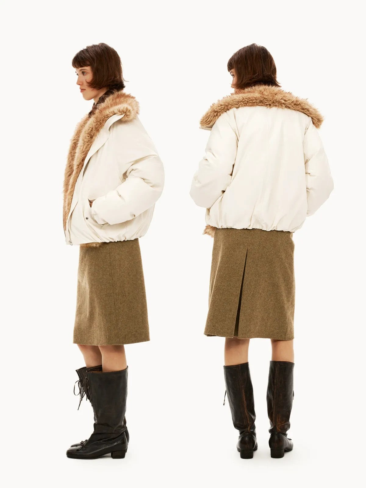 PUKI Reversible Wool Blend Midi Skirt in Brown - On Model