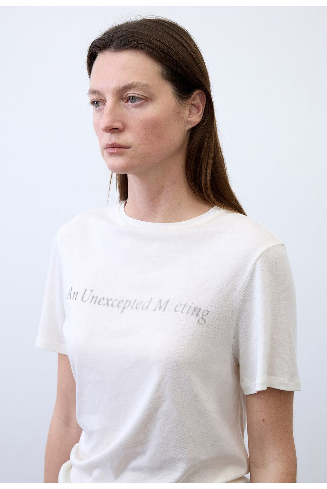 RandomPiece Silk Blend Graphic T Shirt in White - On Model