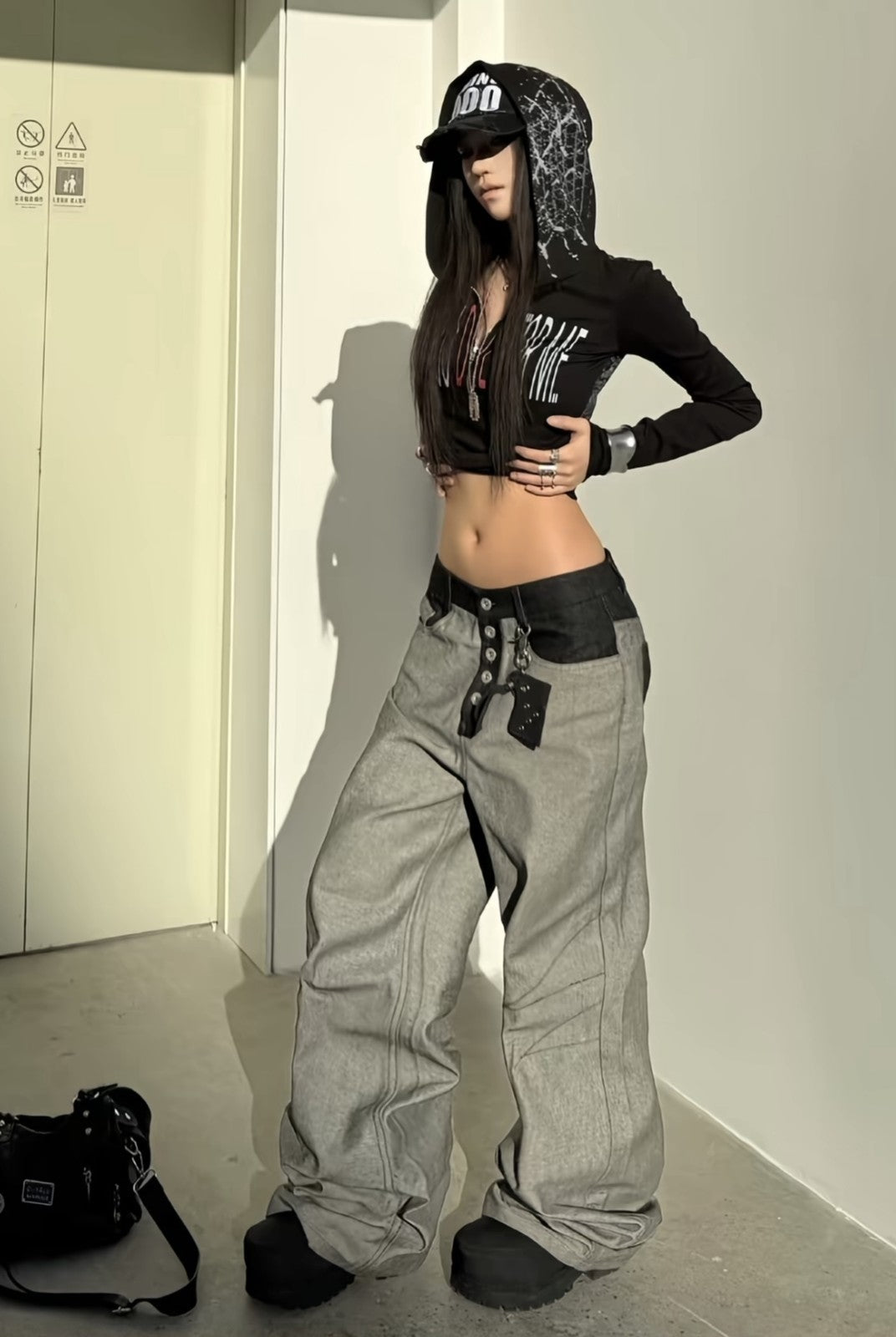 Y OFFICIAL 13 5oz Deconstructed Reverse Jeans in Blue - On Model