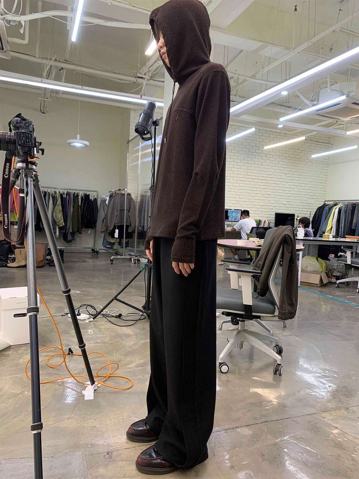 NeverSeez Structured Side Flap Trousers in Black - On Model