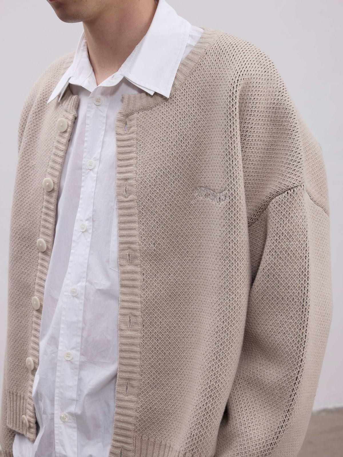 Aftertaste Cowboy Jacquard Cardigan in Beige - On Model