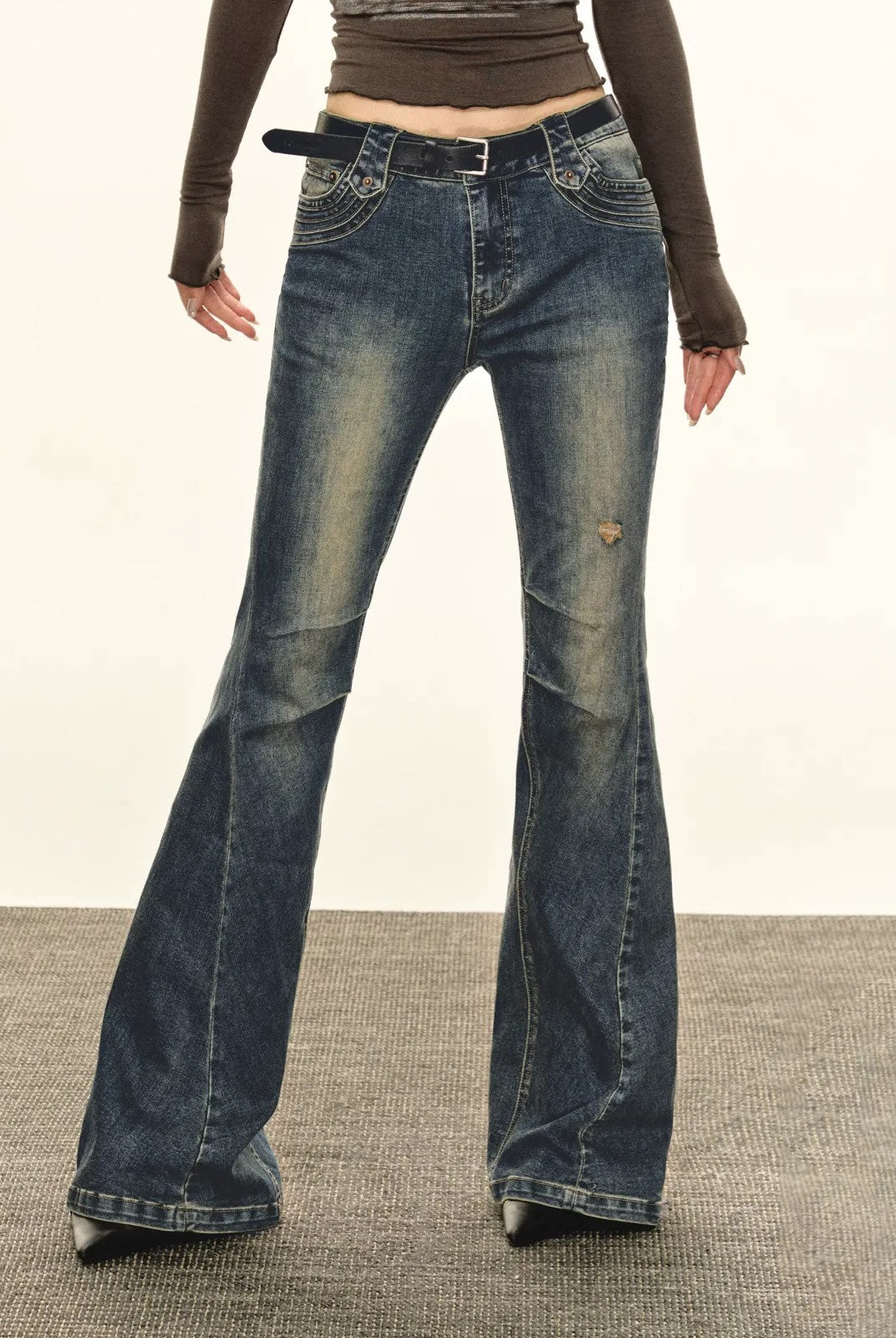 ARISEISM Distressed Micro Flare Jeans in Blue