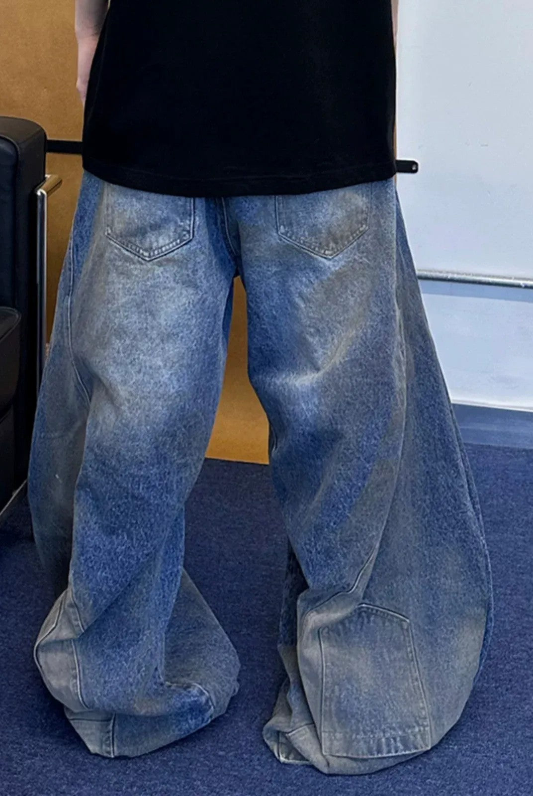 TRIANGLE PROJECT Distressed Dirty Dye Patchwork Jeans in Denim - On Model