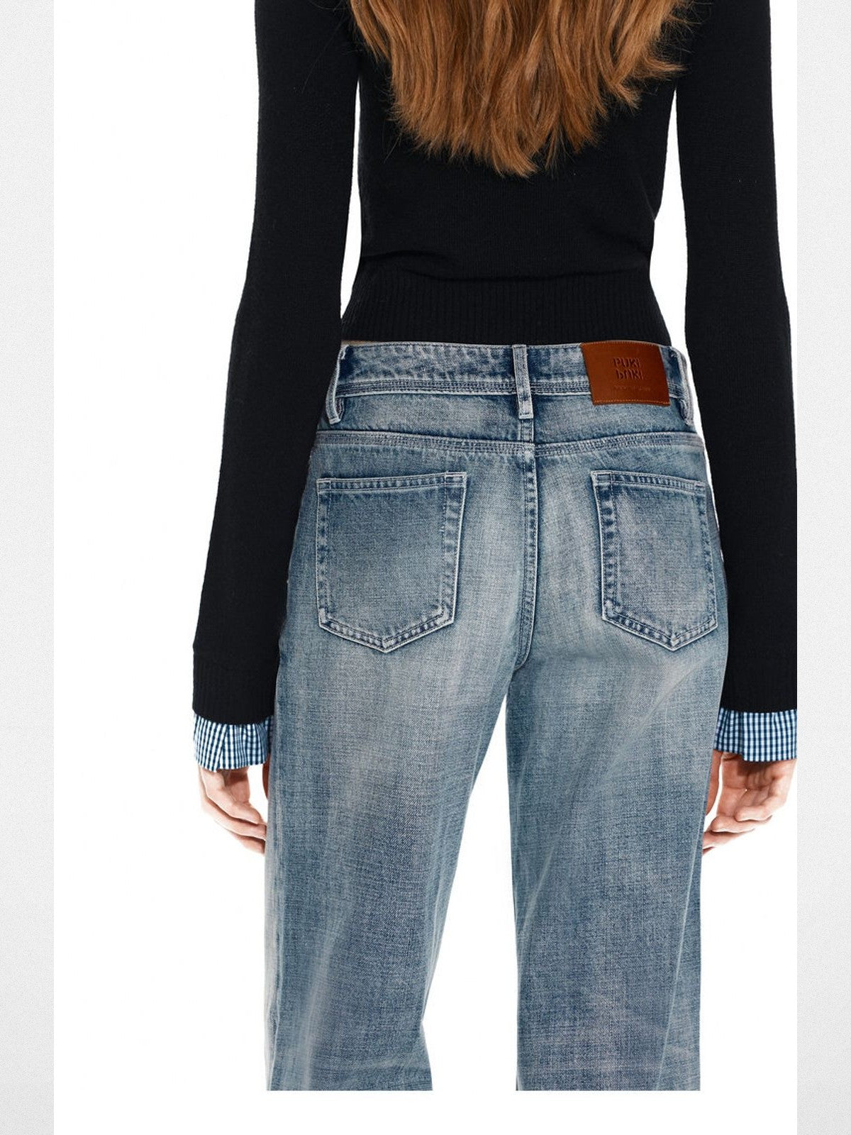 PUKI Retro Wash Wide Leg Jeans in Blue - On Model