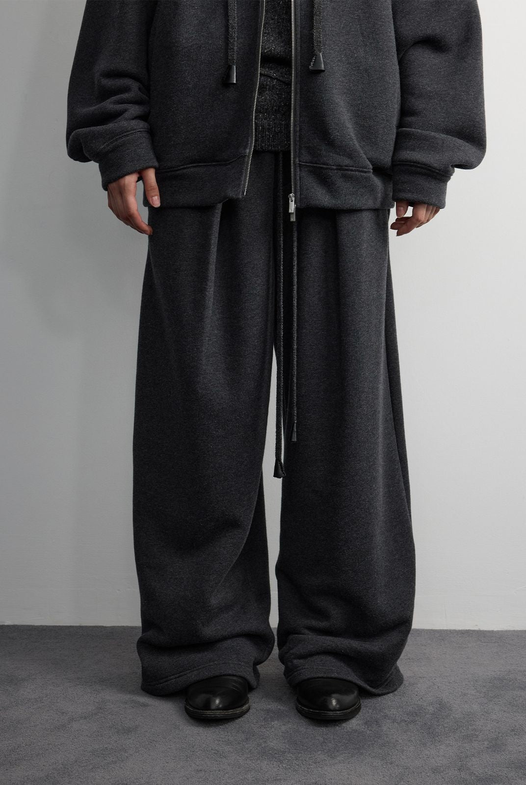 RandomPiece Wool Blend Wide Leg Sweatpants in Gray - On Model