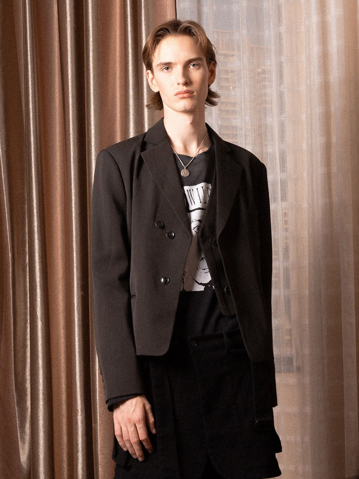 SOD Deconstructed Asymmetric Wool Blazer in Black - On Model