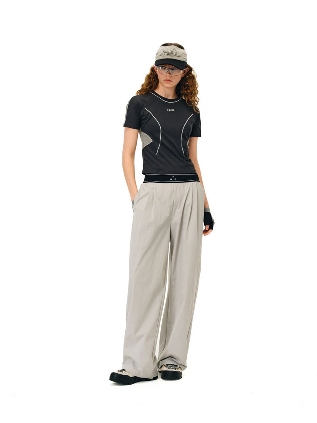 FPA Spliced Moisture Wicking T Shirt in Gray - On Model