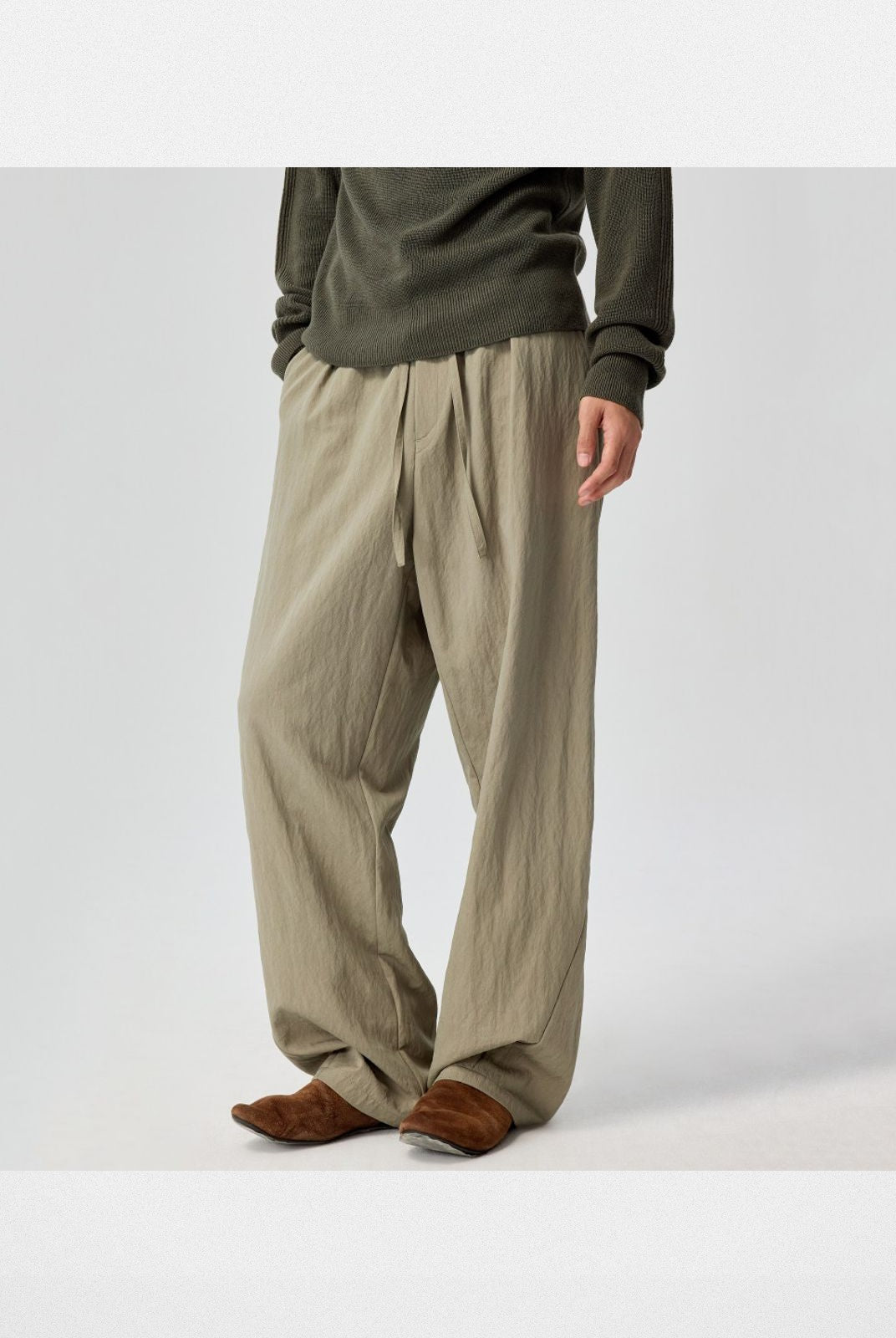 Simple Project Curved Leg Tencel Blend Trousers in Mint - On Model