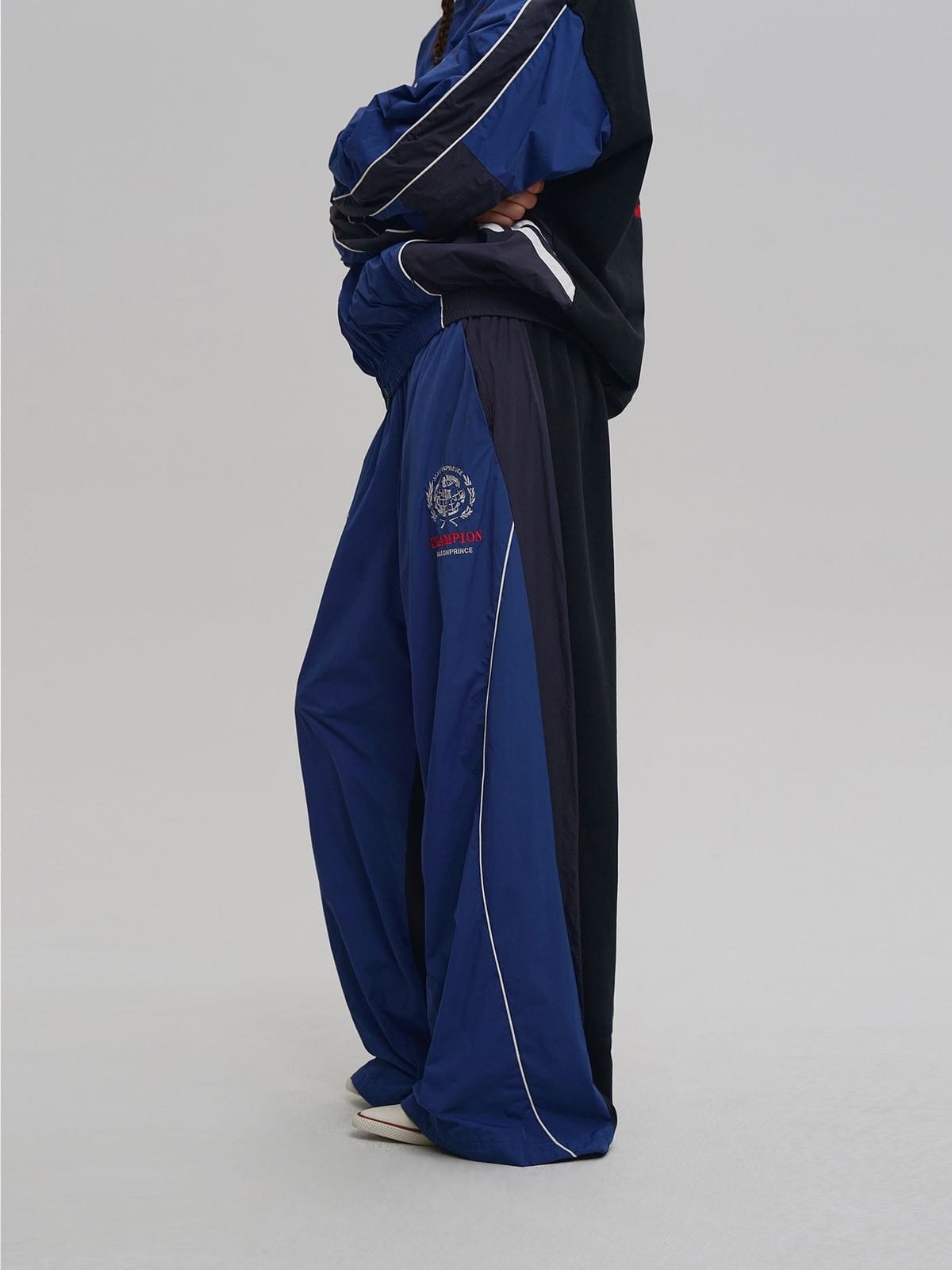 MasonPrince Deconstructed Patchwork Track Jacket in Black - On Model