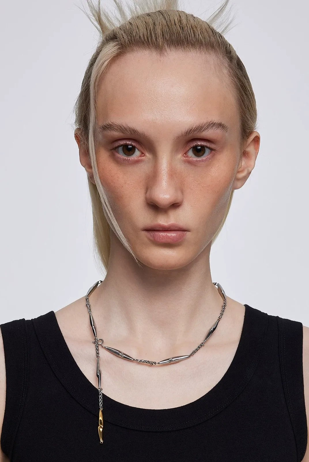 BLACKHEAD Two Tone Lightning Bolt Necklace in Gray - On Model