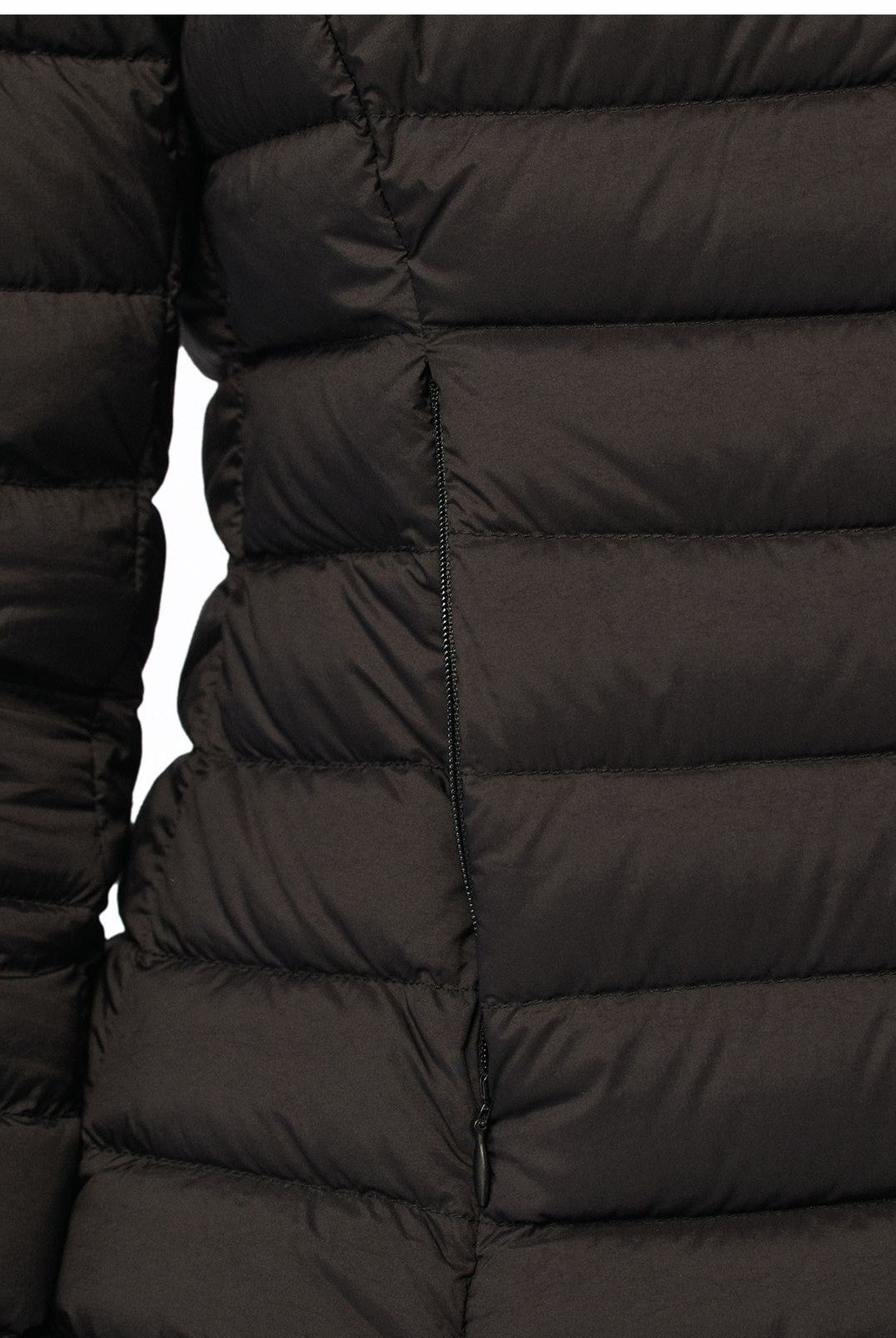 Alright then Slim Faux Fur Down Puffer in Black - Detail