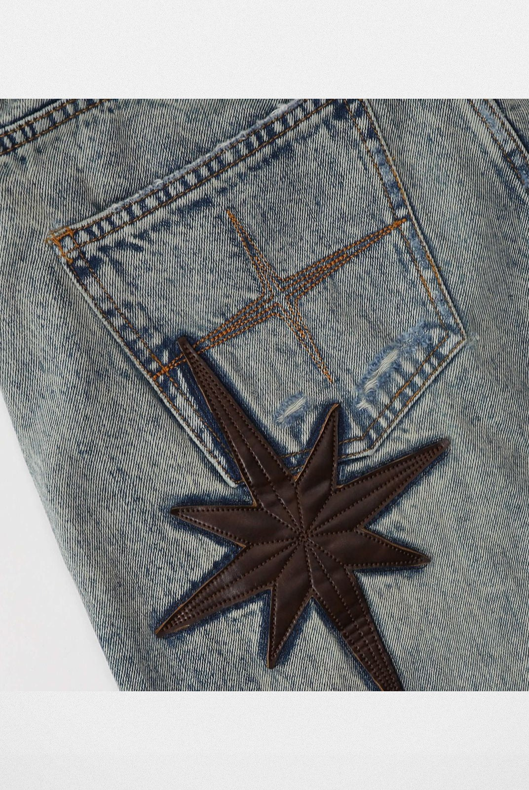 BADSEED Star Patch Denim Bermuda Shorts in Light Blue - Detail