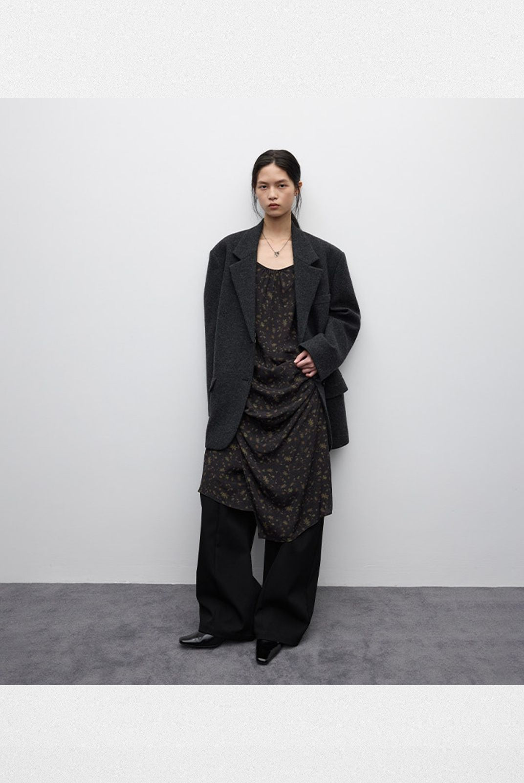 RandomPiece Oversized Wool Blend Blazer in Gray - On Model