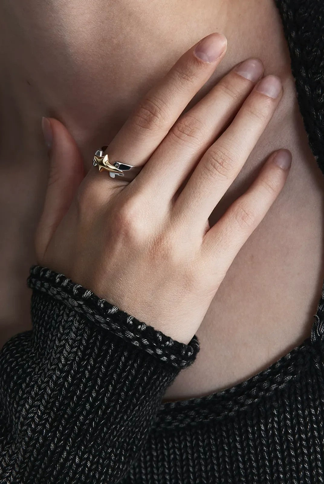 BLACKHEAD Structural Two Tone Star Ring in Gold - On Model