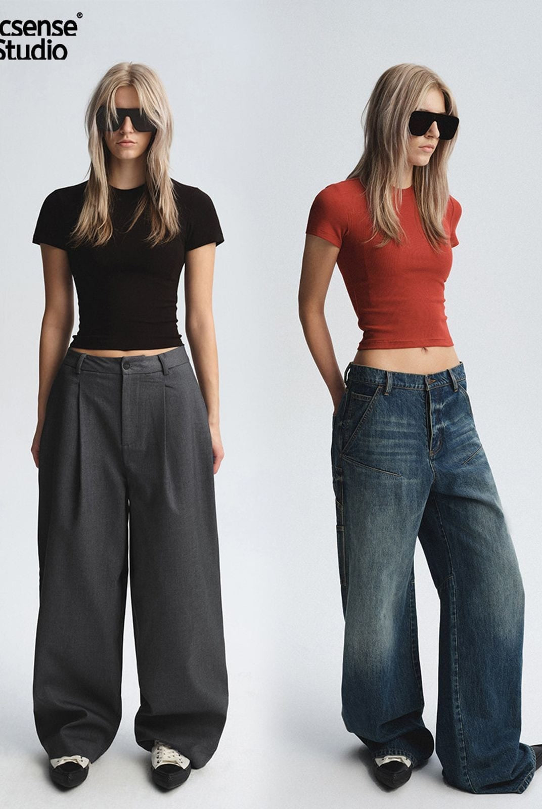 Acsense Studio Brushed Structured Shoulder Tee in Black - On Model