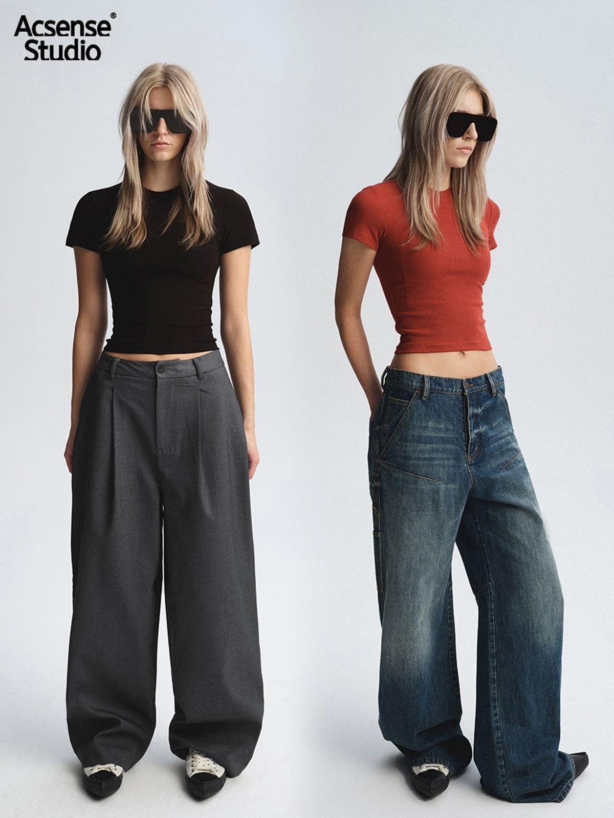 Acsense Studio Brushed Structured Shoulder Tee in Black - On Model