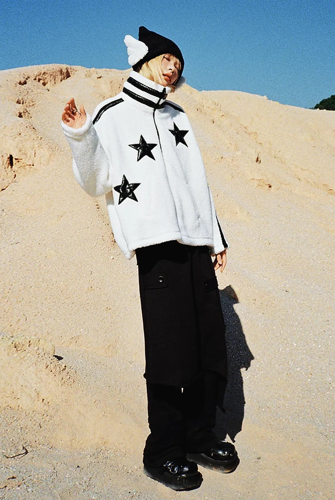 CFIERCE Angel Wings Pointed Knit Beanie in Black - On Model