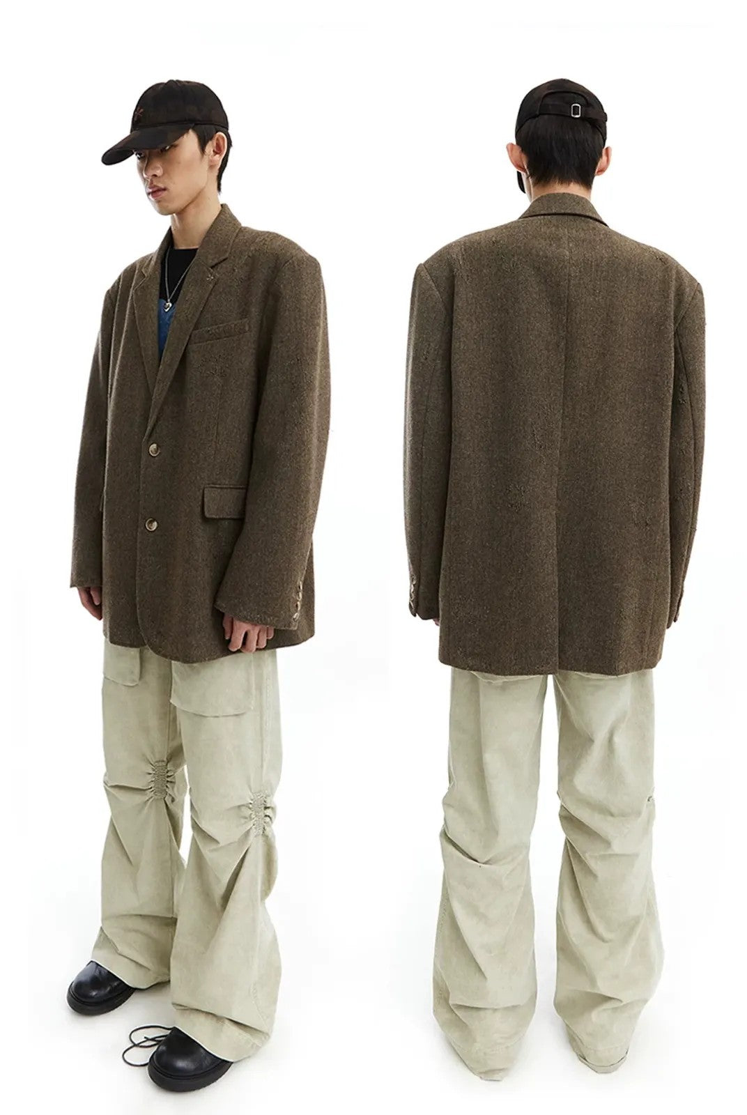 NeverSeez Hand Distressed Embroidered Blazer in Brown