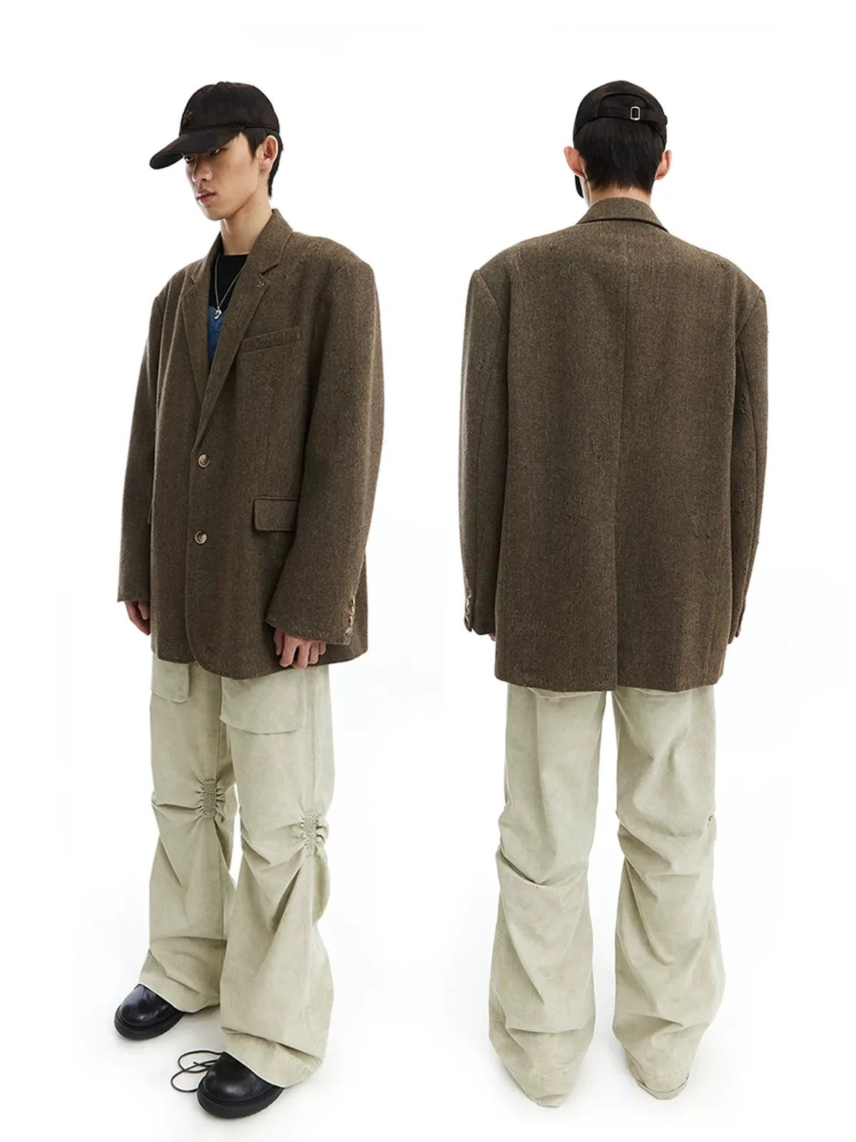 NeverSeez Hand Distressed Embroidered Blazer in Brown