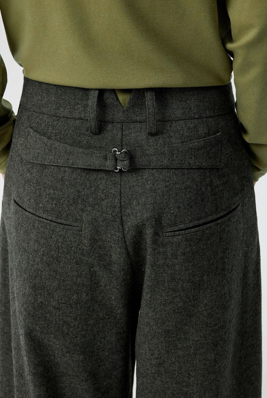 Simple Project Folded Placket Wool Blend Trousers in Green - On Male Model