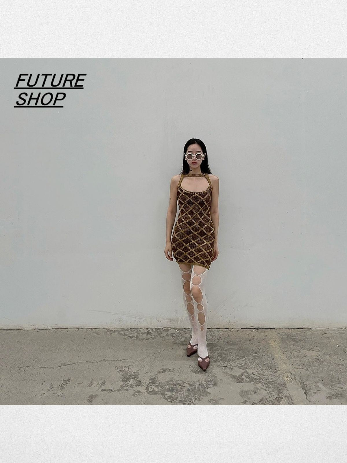 Future Update Round Acetate Sunglasses in Yellow - On Female Model