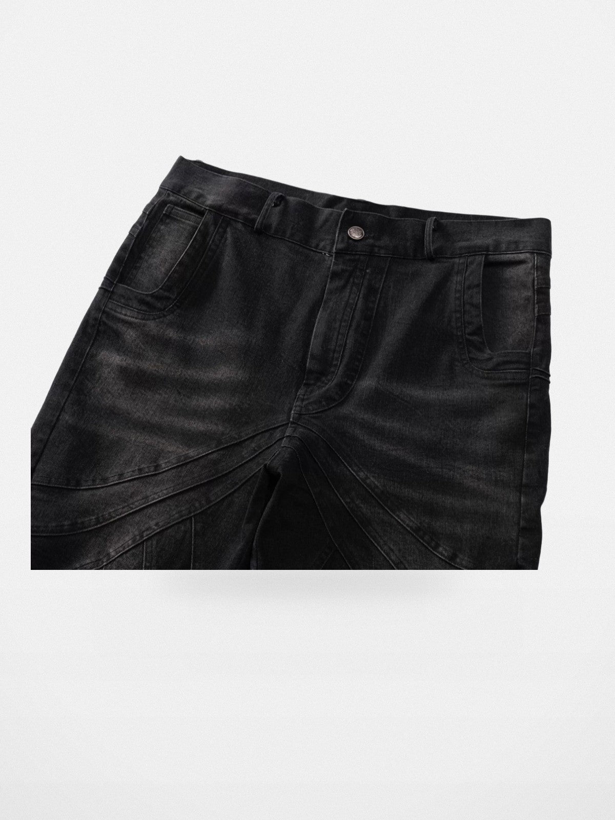 Y OFFICIAL Wavy Paneled Micro Flare Jeans in Black - Detail