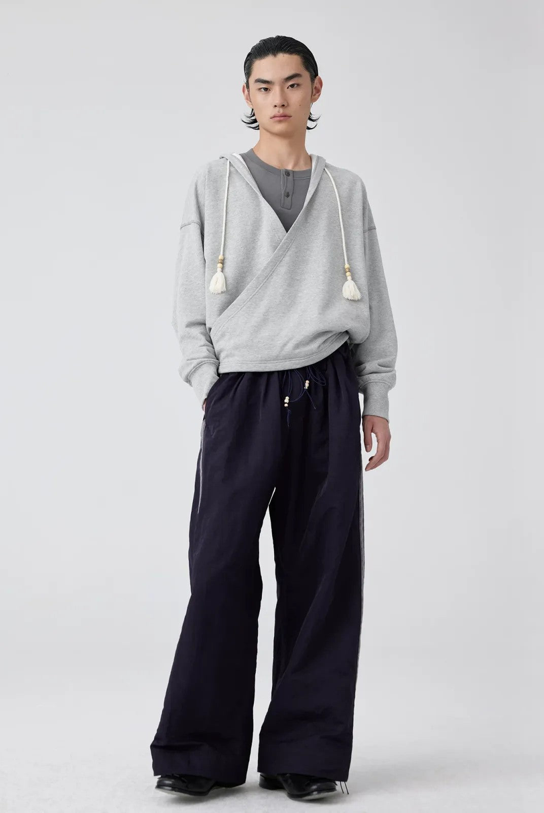 Simple Project Wide Leg Nylon Drawstring Trousers in Red - On Model